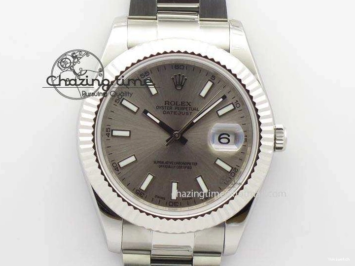 SS II 116334 On Sliver Sticks Dial Markers 41mm A3136 SS Gray Datejust Bracelet 0405